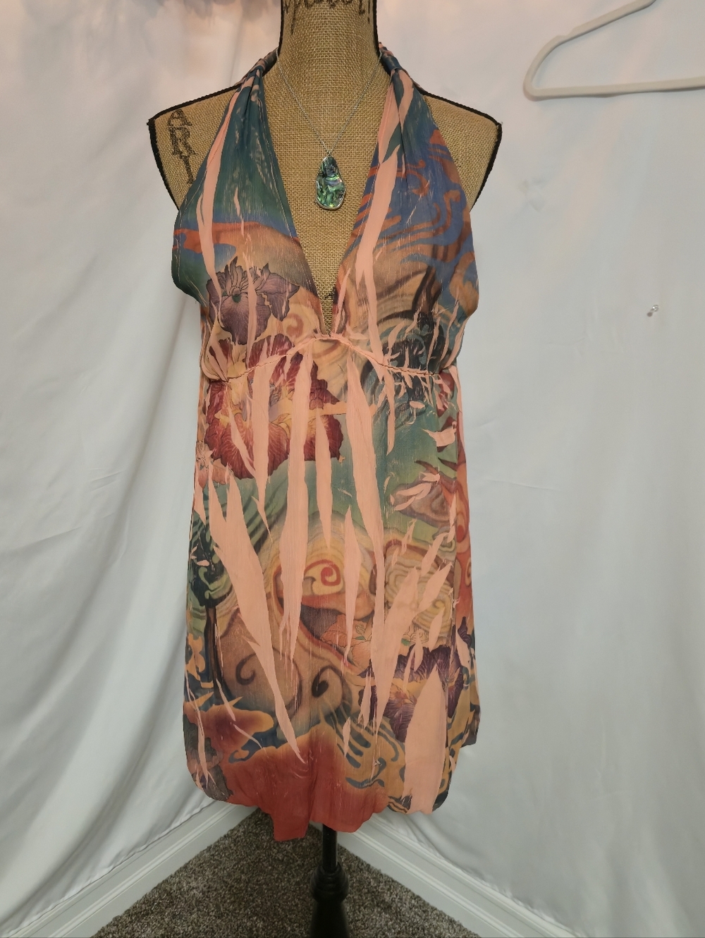 Halter Mini Dress in Coral & Teal - Floral Print